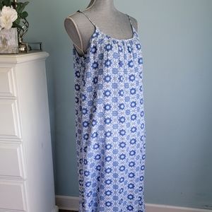 Blue Patterned Floor Length Summer Tank Top Dress Vacation Longline